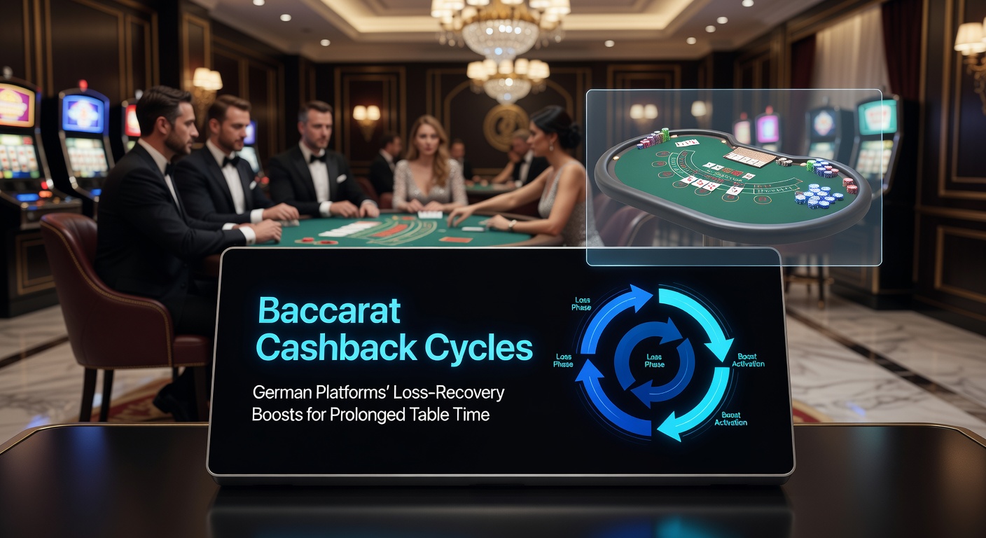 Grafik eines Baccarat-Tisches mit Cashback-Symbolen, die Verluste in Boni umwandeln, um Sessions zu verlängern